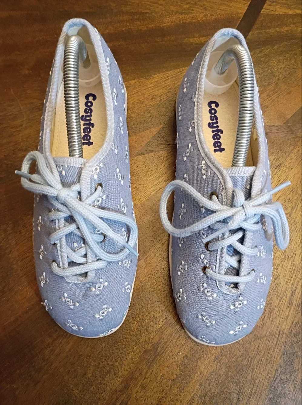 Cosyfeet Women’s Wide Fit Comfort Shoes Blue Floral Embroidered Lace Up Size 5
